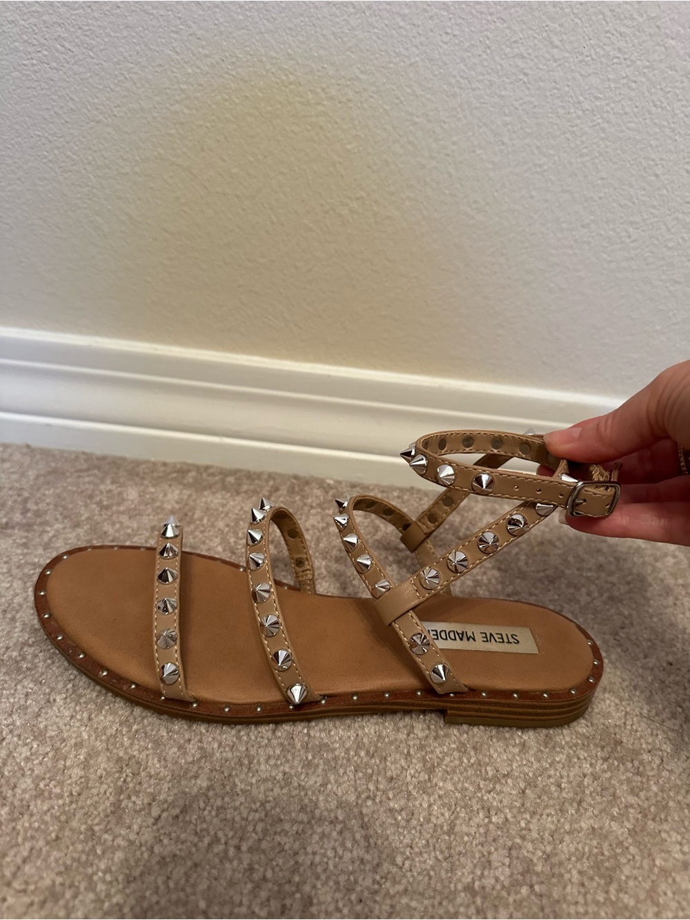 Steve Madden Brown Studded Gladiator Sandals with Silver Spikes - Picture 4 of 4